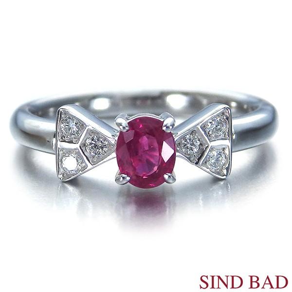 ルビー　プラチナ ダイヤ　リボンリング ルビー リボン リング 指輪 プラチナ 0.409ct ダイヤ 0.078ct 7月