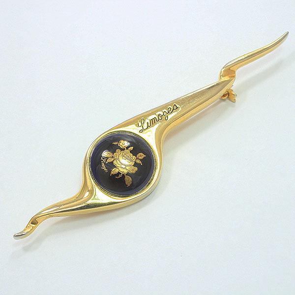 Limoges(リモージュ） ブローチ フラワー ゴールド金具 【中古 