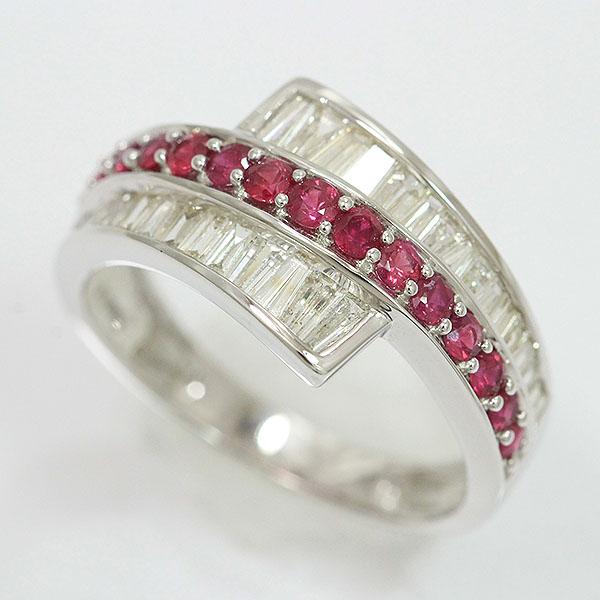 ルビー 計0.50ct/ダイヤモンド 計0.55ct リング 12号/18金ホワイト 
