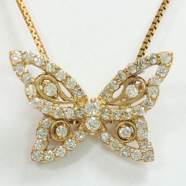 ネックレス 蝶 ダイヤモンド 18金ピンクゴールド(K18PG) 【中古