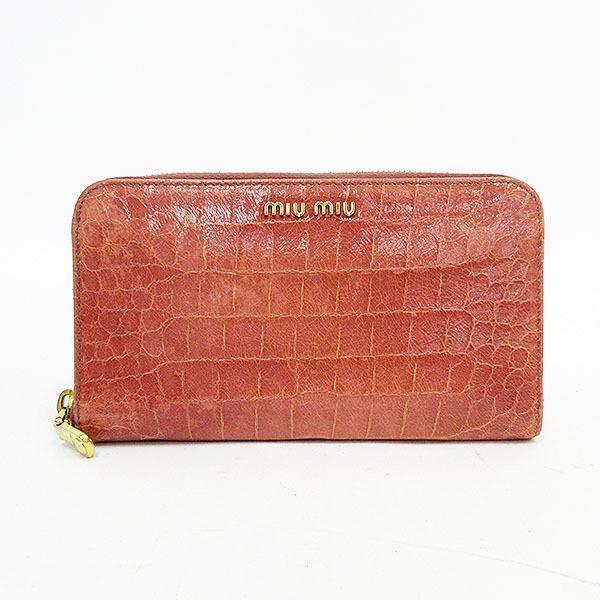 Miumiu ミュウミュウ ラウンドファスナー長財布 ピンク クロコ型押しレザー ブランドバッグ 中古 Netshop 1 とーたる 通販 Yahoo ショッピング