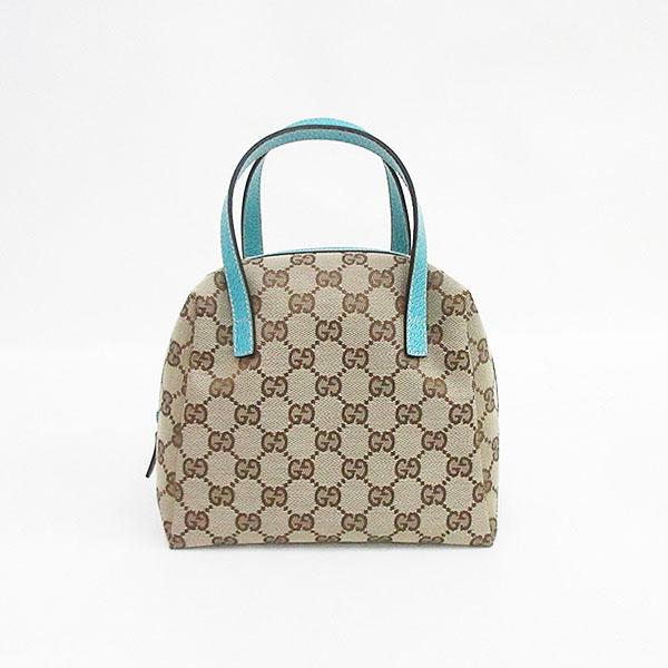 やきいも様GUCCI GGキャンバス ハンドバッグ GUCCI(グッチ) GG柄 ハンドバッグ 124542 水色×茶 ブラウン キャンバス