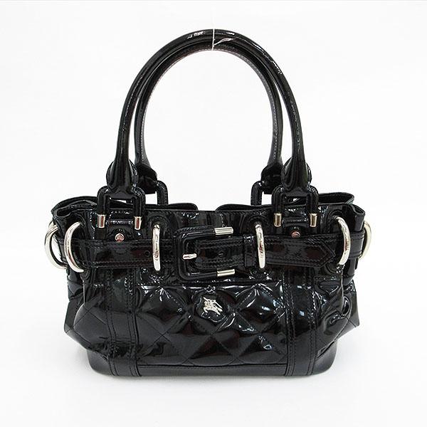 BURBERRY ブラック ハンドバッグ　エナメル　台形 BURBERRY(バーバリー) トートバッグ 黒 ブラック エナメル【ブランド