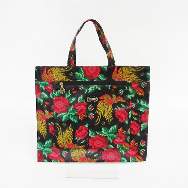 FEILER(フェイラー) 花 フラワー ハンドバッグ 黒 ブラック ビニール