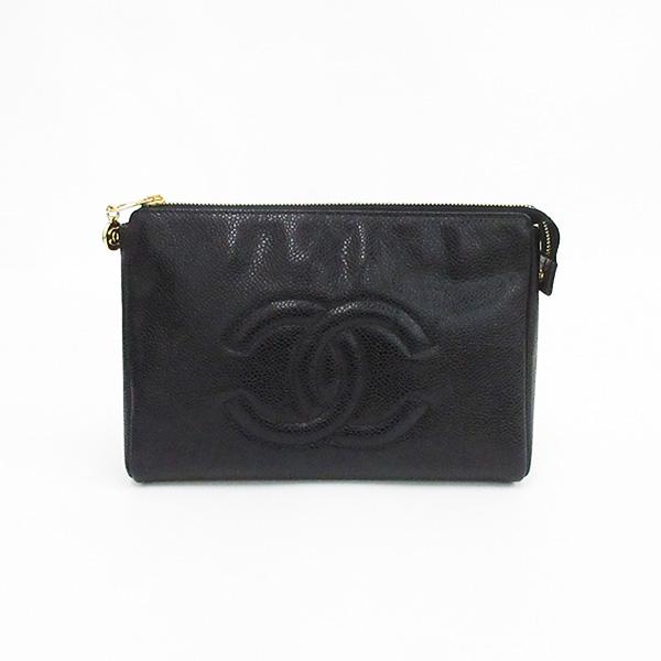 CHANEL ブラック クラッチバッグ☆ウエストポーチ CHANEL(シャネル) クラッチ20 ポーチバッグ 黒 ブラック キャビア