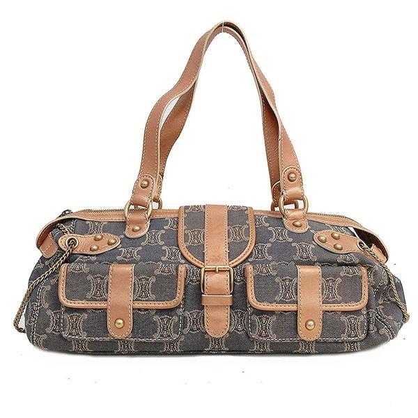 Celine セリーヌ マカダム ボストンバッグ 青 ブルー 茶 チープ ブランドバッグ Netshop 中古 ブラウン デニム