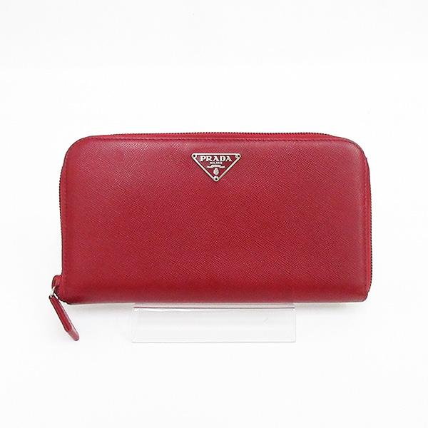 PRADA サフィアーノラウンドファスナー長財布レッド系 PRADA(プラダ) ラウンドファスナー長財布 赤 レッド サフィアーノ