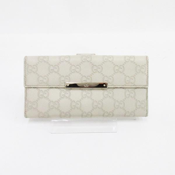 GUCCI(グッチ) シマ 長財布 ロゴプレート アイボリー レザー