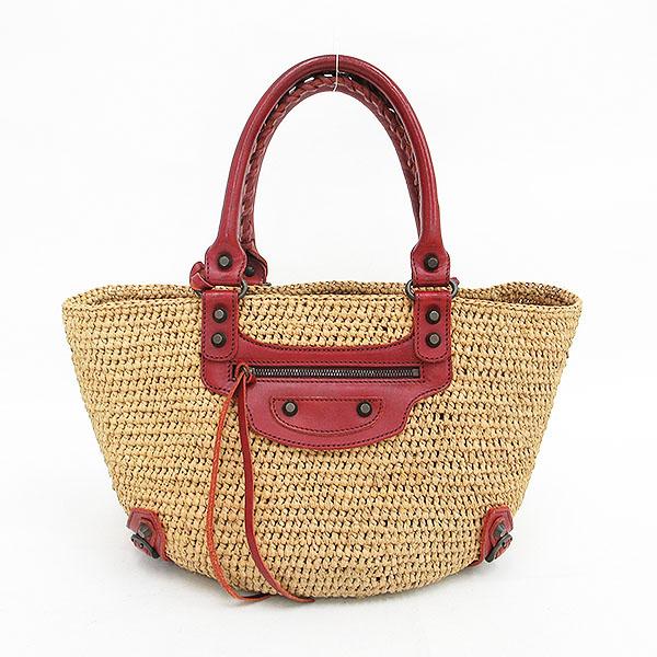 BALENCIAGA（バレンシアガ) ラフィア かごバッグ 236741 ベージュ×赤  