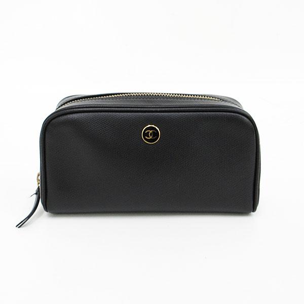 CHANEL(シャネル) ココボタン 化粧ポーチ コスメ 黒 ブラック レザー  