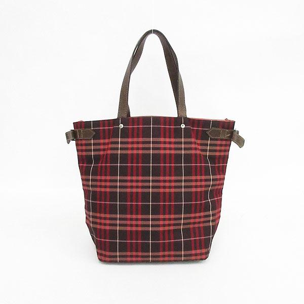 BURBERRY(バーバリー) チェック柄 トートバッグ 赤 レッド×茶 ブラウン