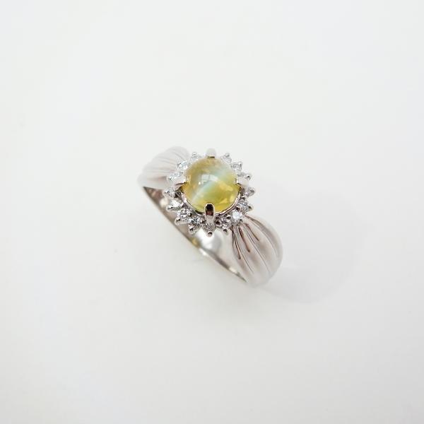 Ｐt900クリソベリルキャッツアイ 3.68カラット クリソベリルキャッツアイ ダイヤモンド リング 1.18ct 0.15ct 11.5号