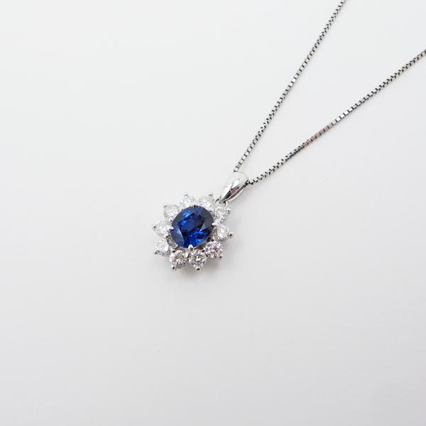 ブルー サファイア ダイヤモンド ペンダント ネックレス 0.88ct 0.59ct