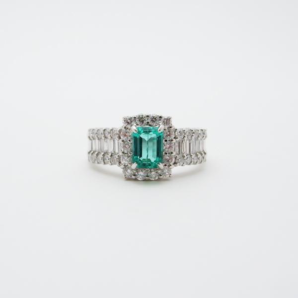 コロンビア産 ノンオイル エメラルド ダイヤモンド リング 16号 0.91ct 1.15ct Pt900 鑑別書 付き SAランク