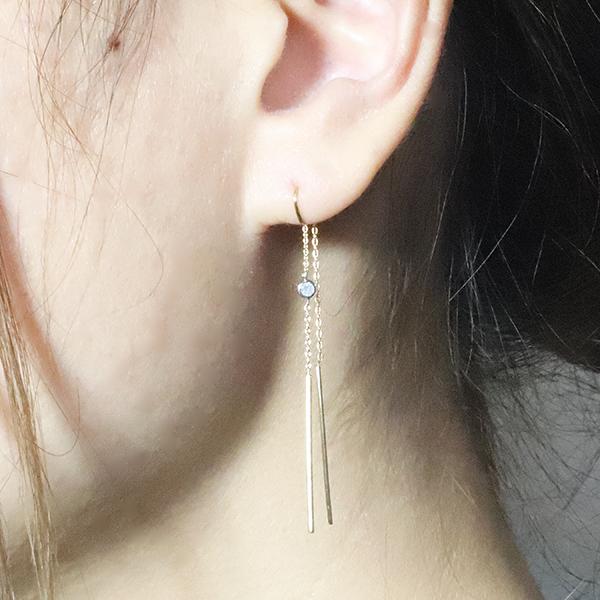 K18 18金 天然ダイヤモンド 0.1ct Uピンチェーンピアス イエロー