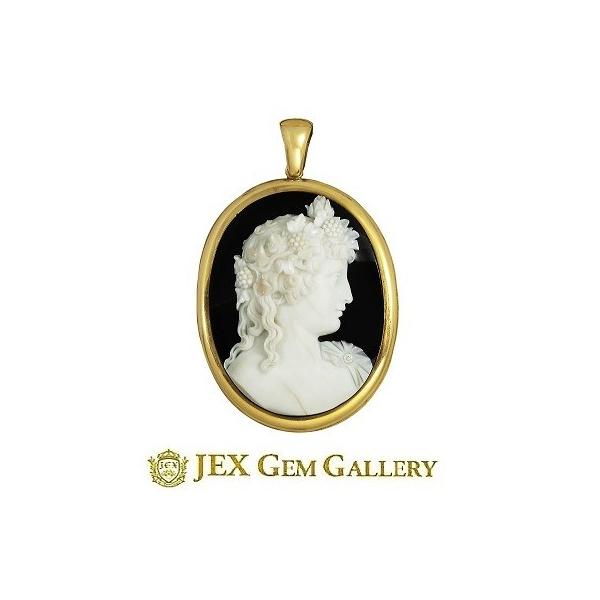 K18 ダイヤモンド天然素材 人物彫 ペンダント&ブローチアンティーク