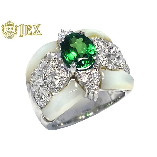 Green Garnet K18WGグリーンガーネット ダイヤモンド シェルリング NO 