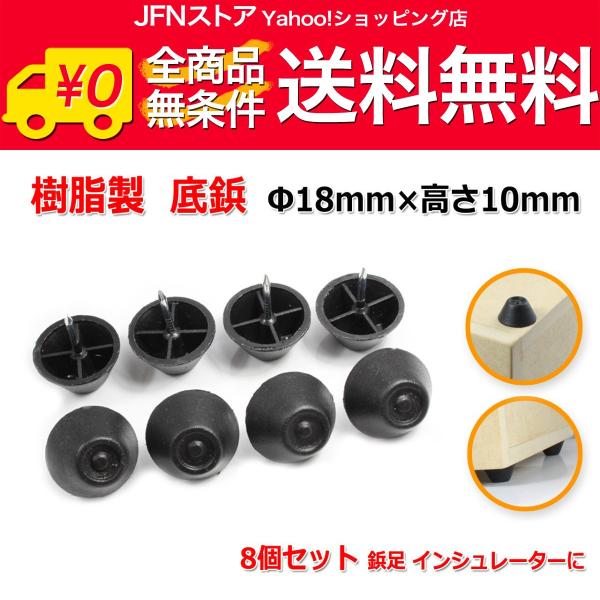送料無料/ 樹脂製 底鋲 Φ18mm×高さ10mm 8個セット 鋲足 インシュレーターに