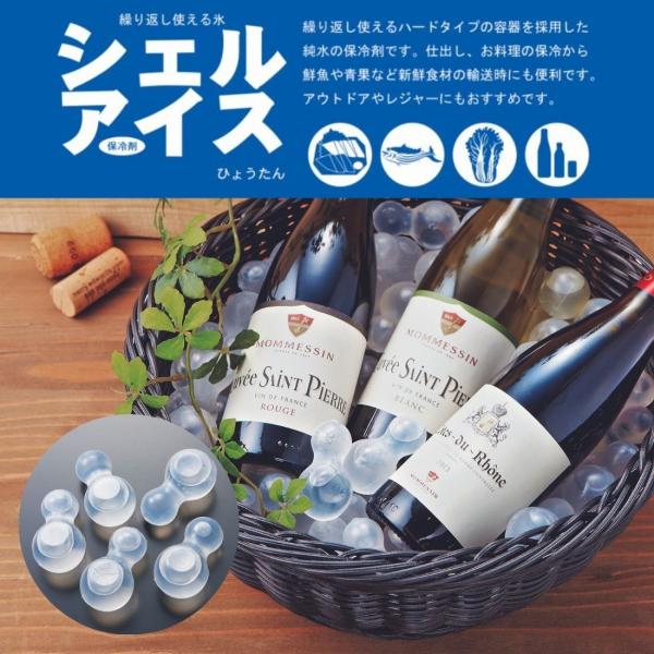 シェルアイス ひょうたん繰り返し使えるハードタイプの容器を採用した純水の保冷剤です。仕出し、お料理の保冷から鮮魚や青果など新鮮食材の輸送時にも便利です。アウトドアやレジャーにもおすすめです。■寸法：約3ｘ6cm■材質：水、容器：PVC■入数...