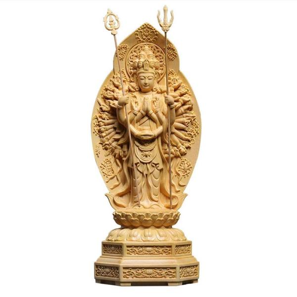 【商品名】　繁樓藝雕 仏像 千手観音 仏壇仏像 柘植製 木彫り 置物 専属千手光背 子年 守り本尊 祈る 厄除け（高さ20cm×巾8cm×奥行6.5cm 【商品説明】　・※ 親愛なるお客様、お購入する時、「The Changer」を選択して...
