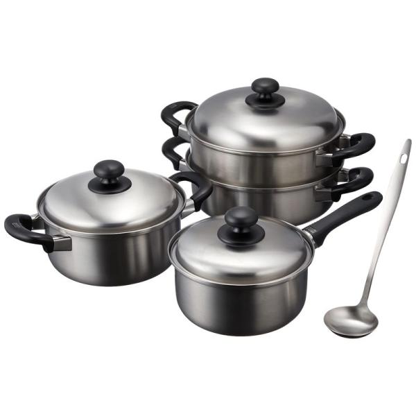 和平フレイズ 燕三条 片手鍋 18cm & 両手鍋 20cm & 二段蒸し器 24cm お玉付 ステンレス IH・ガス対応 燕三(えんぞう)