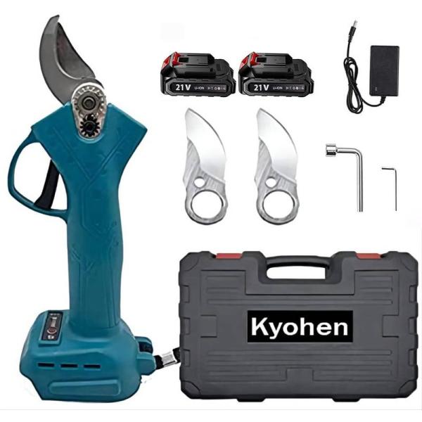 【商品名】　Kyohen 充電式剪定ばさみ 電動ハサミ バッテリー２個＆替え刃２枚付属 枝切り剪定ばさみ マキタ18Vバッテリー 対応可能 庭木/枝切り 【商品説明】　・【30 MMカット】剪定ばさみはSK5高炭素鋼から鍛造され、湾曲したデ...