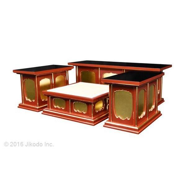 寺院仏具】朱塗り 一重3.5尺密壇(登高座)4点セット 国産木製高級 寺院仏具】朱塗り 一重3.5尺密壇(登高座)4点セット 国産木製高級