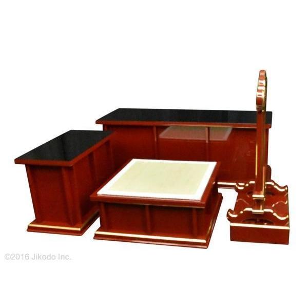 寺院仏具】朱塗り ケイ台付略型3.5尺密壇(登高座)4点セット 寺院仏具】朱塗り ケイ台付略型3.5尺密壇(登高座)4点セット