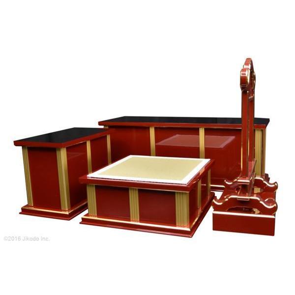 寺院仏具】朱塗り ケイ台付 現代式3.5尺密壇(登高座)4点セット 寺院仏具】朱塗り ケイ台付 現代式3.5尺密壇(登高座)4点セット