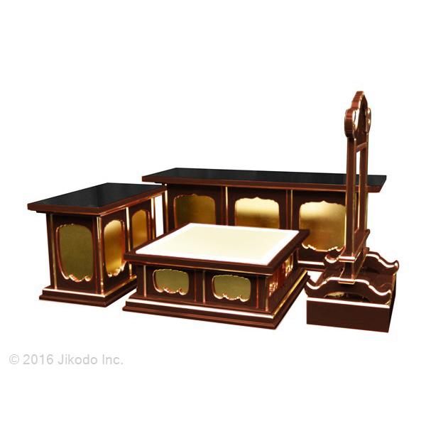 寺院仏具】潤み塗り ケイ台付一重3.5尺密壇(登高座)4点セット 寺院仏具】潤み塗り ケイ台付一重3.5尺密壇(登高座)4点セット