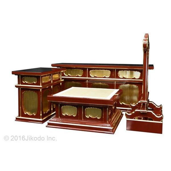 寺院仏具】朱塗り ケイ台付 二重3.5尺密壇(登高座)4点セット 寺院仏具】朱塗り ケイ台付 二重3.5尺密壇(登高座)4点セット