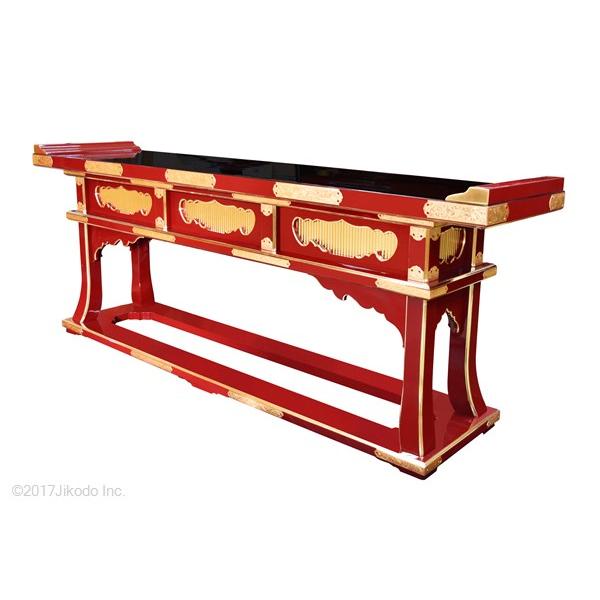 寺院仏具】 朱塗り 高級前机5尺(背低タイプ) 焼香机、導師机 寺院仏具】 朱塗り 高級前机5尺(背低タイプ) 焼香机、導師机