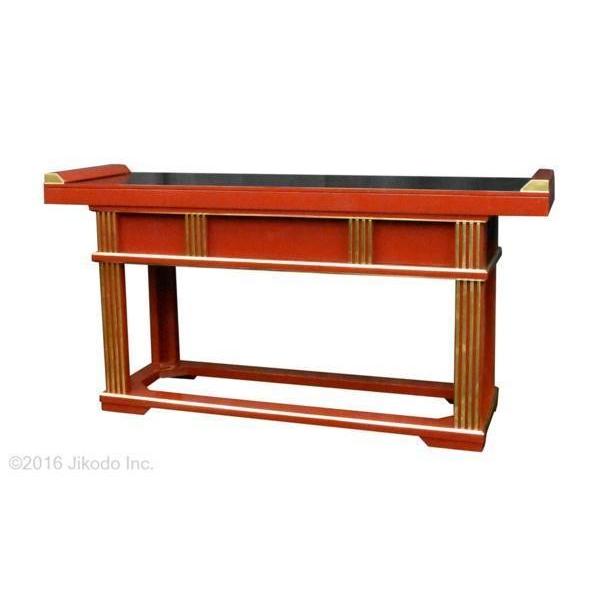 寺院仏具】 朱塗りオリジナル新型前机5尺 (幅150x高72x奥41 寺院仏具】 朱塗りオリジナル新型前机5尺 (幅150x高72x奥41