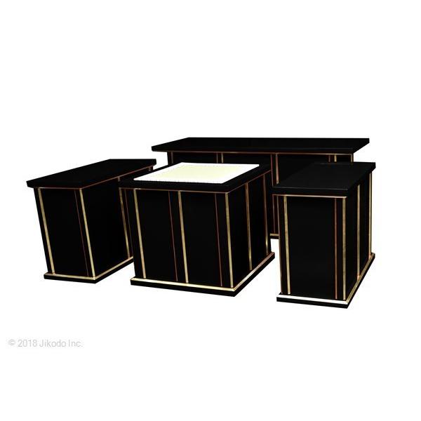 寺院仏具】黒塗り 椅子式の折り畳み登高座3.5尺 脇机2台タイプ 寺院仏具】黒塗り 椅子式の折り畳み登高座3.5尺 脇机2台タイプ