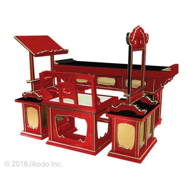寺院仏具】朱塗り 前机付き椅子式登高座6点セット(脇机一重 寺院仏具】朱塗り 前机付き椅子式登高座6点セット(脇机一重