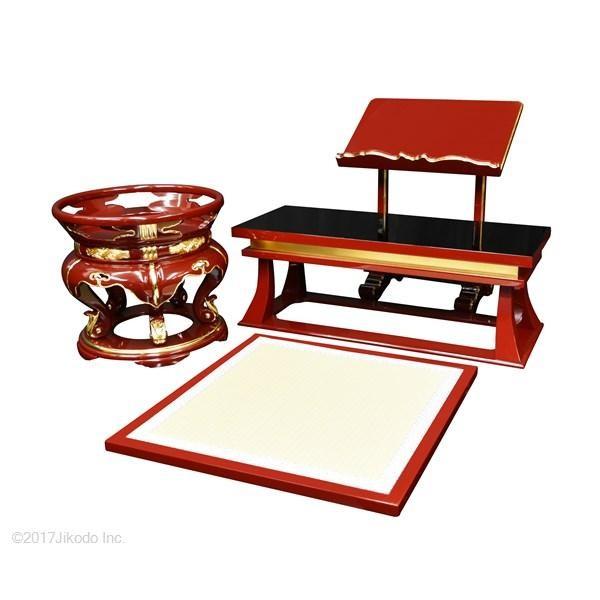 寺院仏具】朱塗り 内陣用 礼盤セット 登高座(密壇)4点一組 安心 寺院仏具】朱塗り 内陣用 礼盤セット 登高座(密壇)4点一組 安心