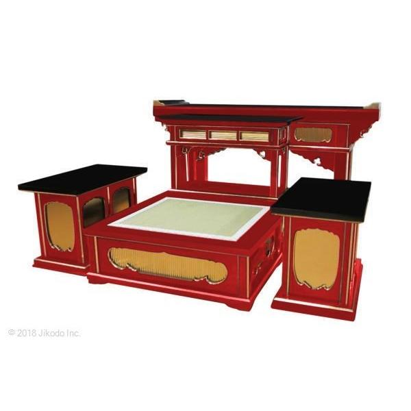 寺院仏具】朱塗り 礼盤式登高座セット 前机付き 国産木製高級 寺院仏具】朱塗り 礼盤式登高座セット 前机付き 国産木製高級
