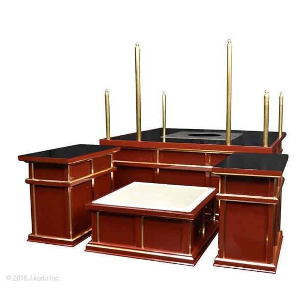 寺院仏具】朱塗り 3.5尺 新型二重護摩壇・大壇 脇机2台 密教法具 寺院仏具】朱塗り 3.5尺 新型二重護摩壇・大壇 脇机2台 密教法具