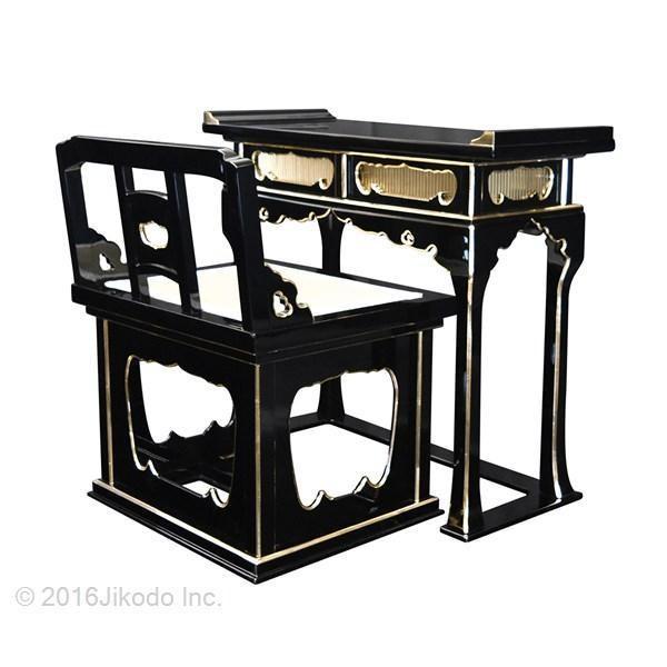 寺院仏具】幅90センチ 黒塗りのオリジナル背高導師机と椅子式曲 寺院仏具】幅90センチ 黒塗りのオリジナル背高導師机と椅子式曲