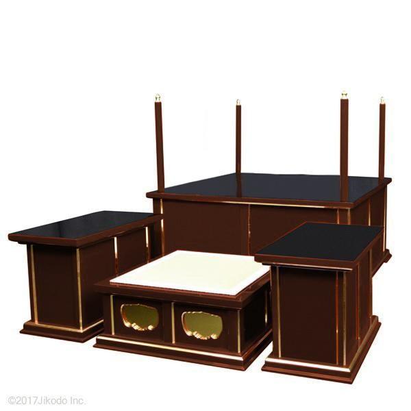 寺院仏具】潤み塗り 3.5尺 簡易式の大壇・護摩壇 脇机2台タイプ 寺院仏具】潤み塗り 3.5尺 簡易式の大壇・護摩壇 脇机2台タイプ