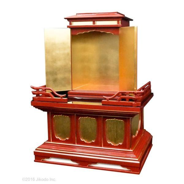 寺院仏具】朱塗り 厨子と高欄付き背高須弥壇の2点セット 厨子台 寺院仏具】朱塗り 厨子と高欄付き背高須弥壇の2点セット 厨子台