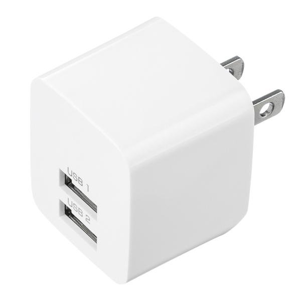 サンワサプライ　USB充電器（2ポート・合計2.4A・ホワイト）　ACA-IP44W