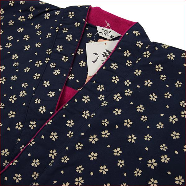 作務衣 婦人 レディース 女性 冬用 中綿 入り あったか さむえ さむい フリース裏 桜吹雪柄 さくらふぶきがら 濃紺 レディース ぽかぽか 制服 作務衣 婦人 レディース 女性 冬用 中綿 入り あったか さむえ さむい