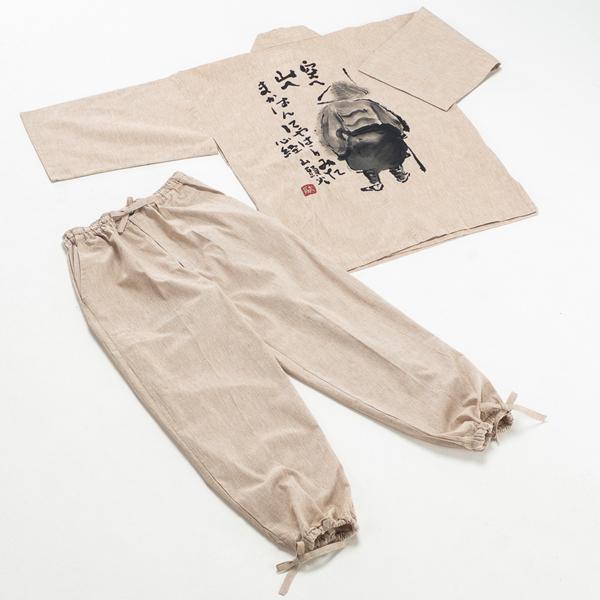 綿/先染めネップ入り・「山頭火」背中に手描き絵・作務衣 : 甚平家