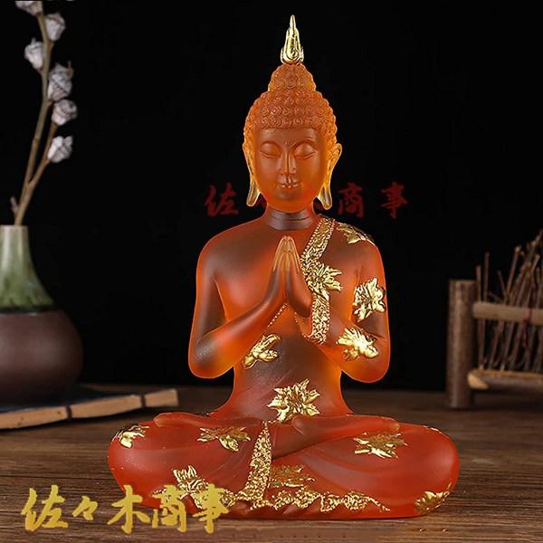 樹脂仏像半透明の彫像瞑想の装飾オフィスの家の装飾のための着席仏像屋内装飾品,オレンジ色,L