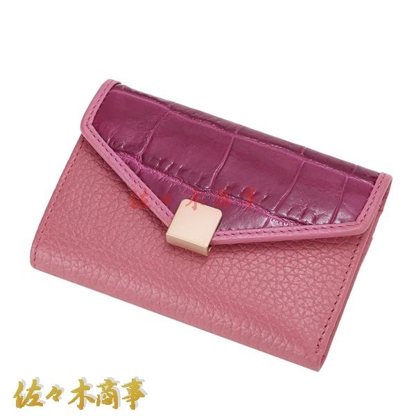 レザー製三つ折り財布 ピンク おしゃれnaクローバー牛革コンパクト財布 3つ折り財布 ピンク