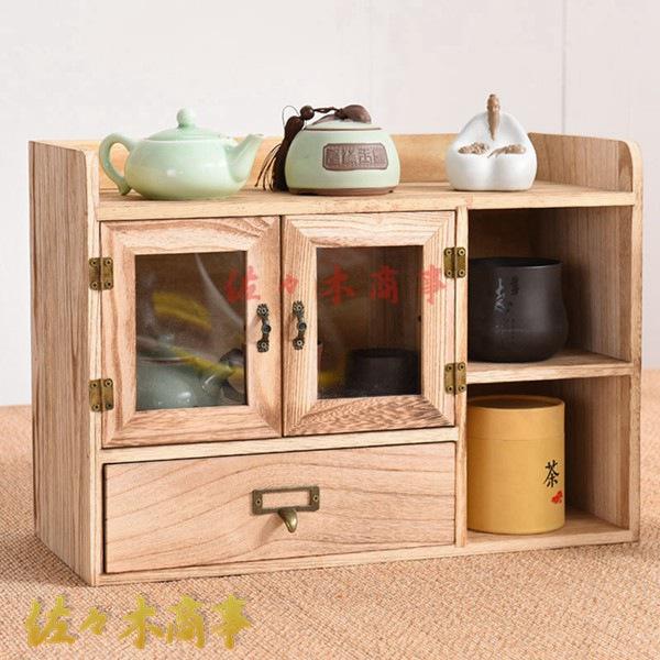 アンティーク木製 小引き出し 小物入れ 収納 観音開き棚付