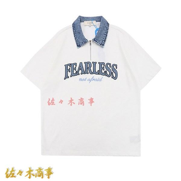 メンズ ポロシャツ 半袖 夏 英語柄 Tシャツ ハーフジップ ラペル デニム 襟付きシャツ カジュアルシャツ ラガーシャツ ジップアップ