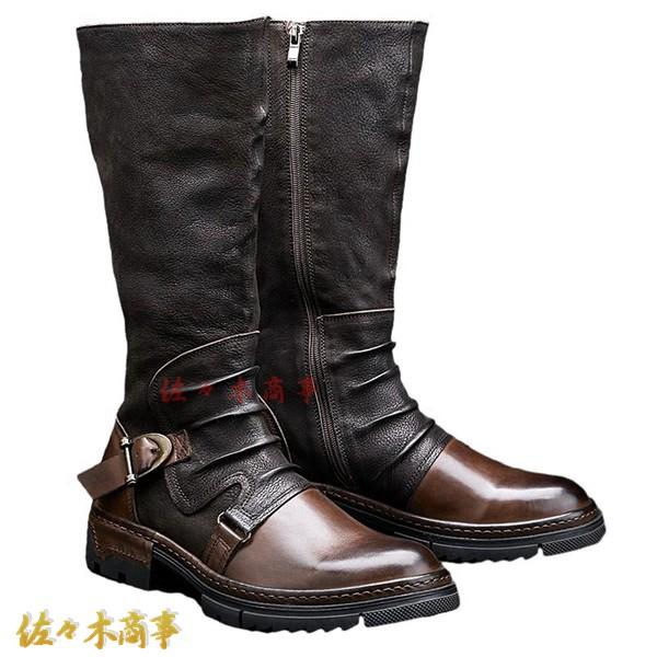 メンズ 騎士ブーツ ロングブーツ 24-29cm サイドジッパー ベルト飾り