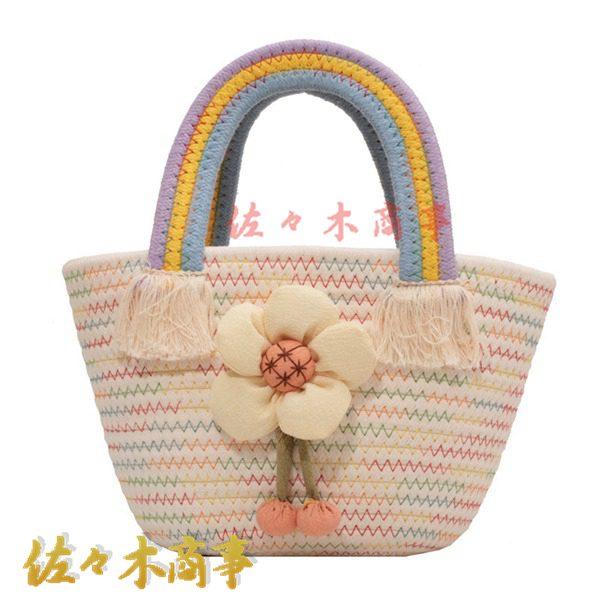 ✨️極美品✨️４℃ ハンドバッグ かご 花モチーフ ペーパー編み 夏用 花モチーフ 虹 手提げバッグ かご 編みバッグ